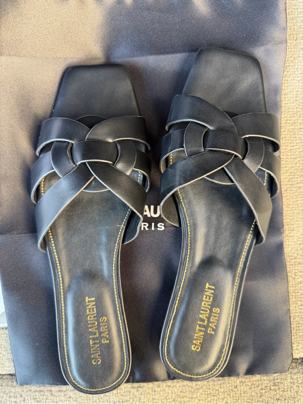 Saint Laurent Black Leather Woven Slide Mules - Picture 3 of 4